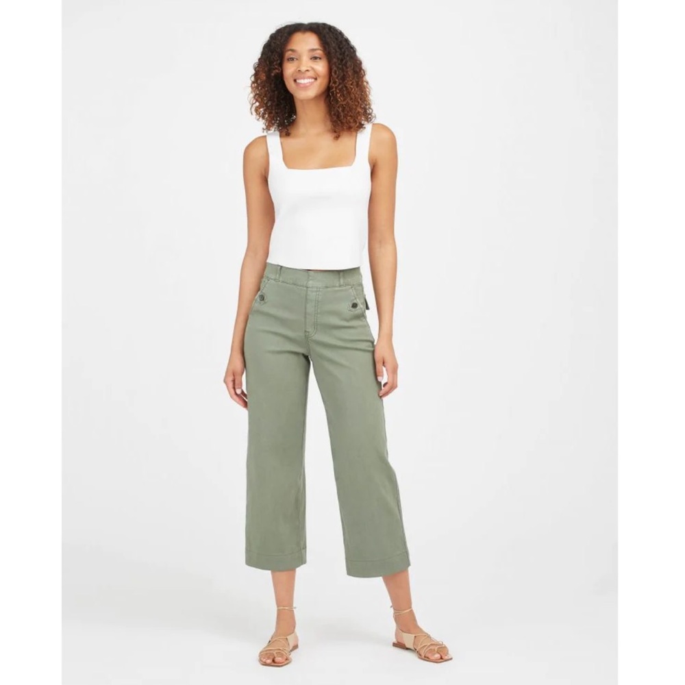 SPANX Olive Green Wide-Leg Cropped Pants